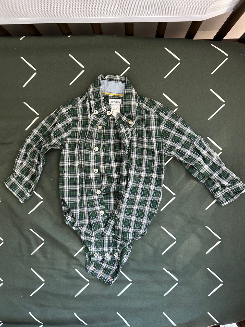 Carter's Green Plaid Button-Down Bodysuit